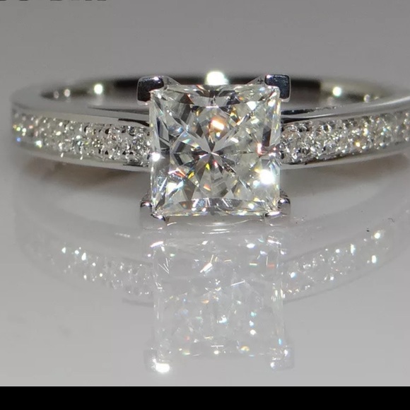 14K' White Princess Square Diamond Engagement Ring - Picture 6 of 6